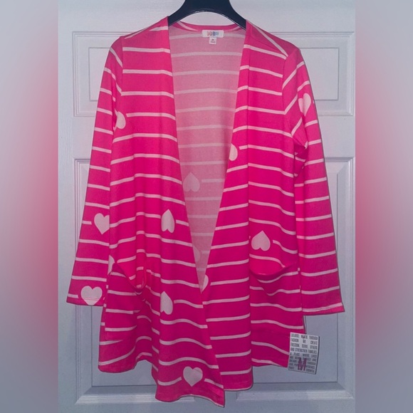 NWT LuLaRoe Caroline Cardigan Pink With Hearts - Picture 1 of 5